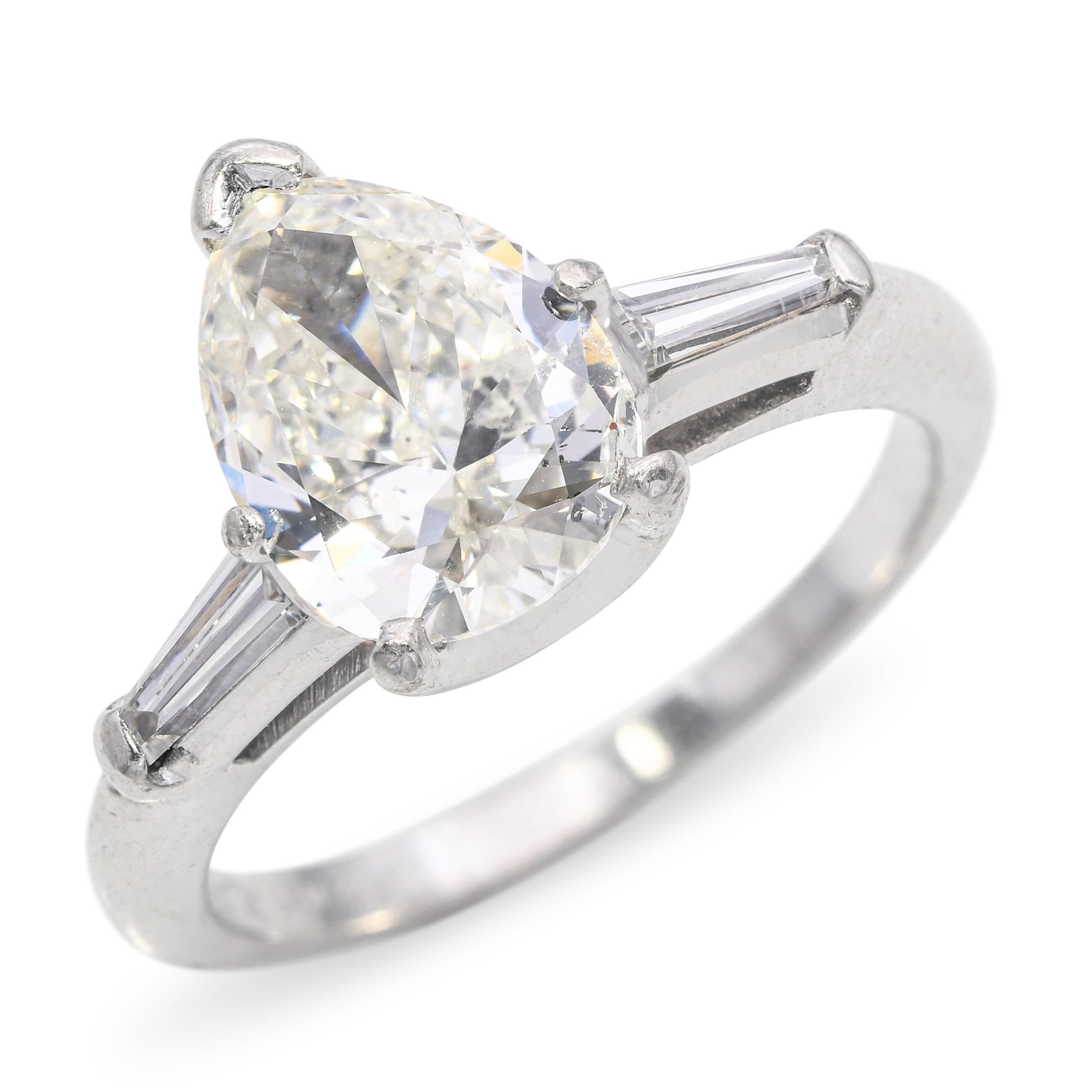 Vintage Platinum 1.28ct J Si2 Pear Diamond Engagement Ring