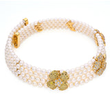 18k Yellow Gold Pearl & 8.1ctw Multicolor Diamond Floral Choker Necklace