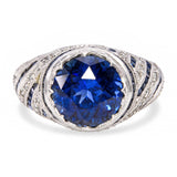 Art Deco Platinum GIA Graded 3.85ct Deep Blue Sapphire and Diamond Ring