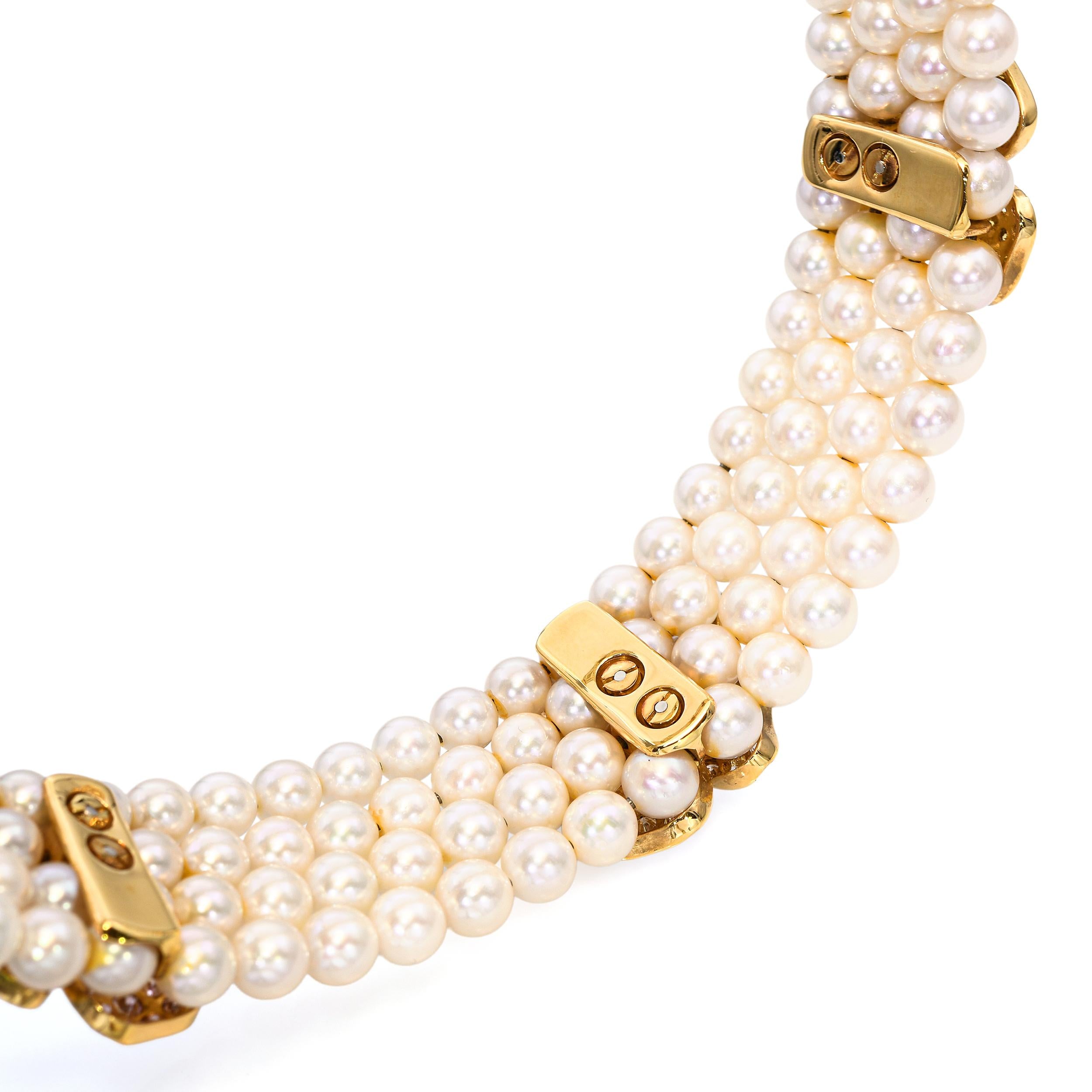 18k Yellow Gold Pearl & 8.1ctw Multicolor Diamond Floral Choker Necklace