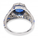 Art Deco Platinum GIA Graded 3.85ct Deep Blue Sapphire and Diamond Ring