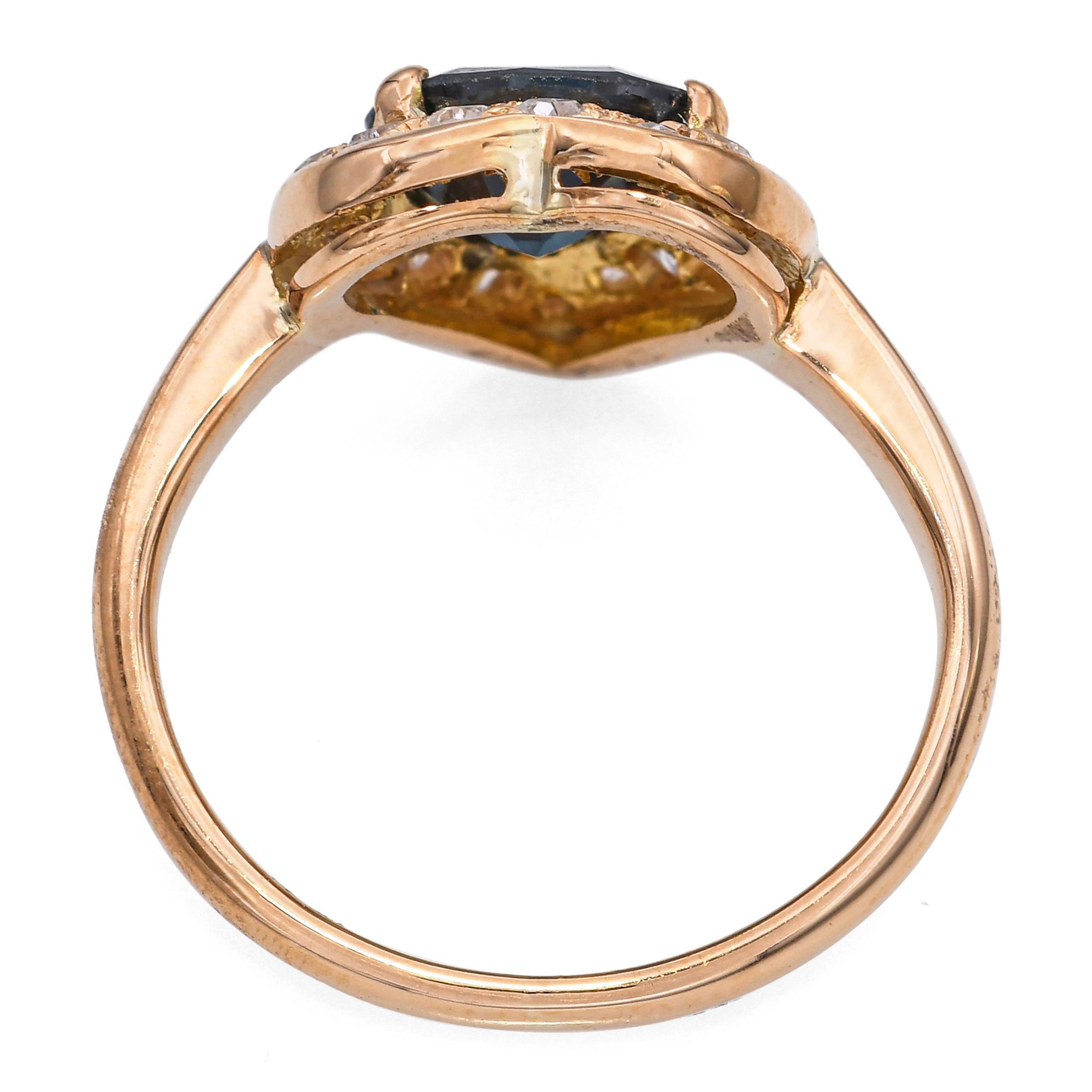 Vintage 18k Yellow Gold 1.0ct Unheated Sapphire and Diamond Halo Ring