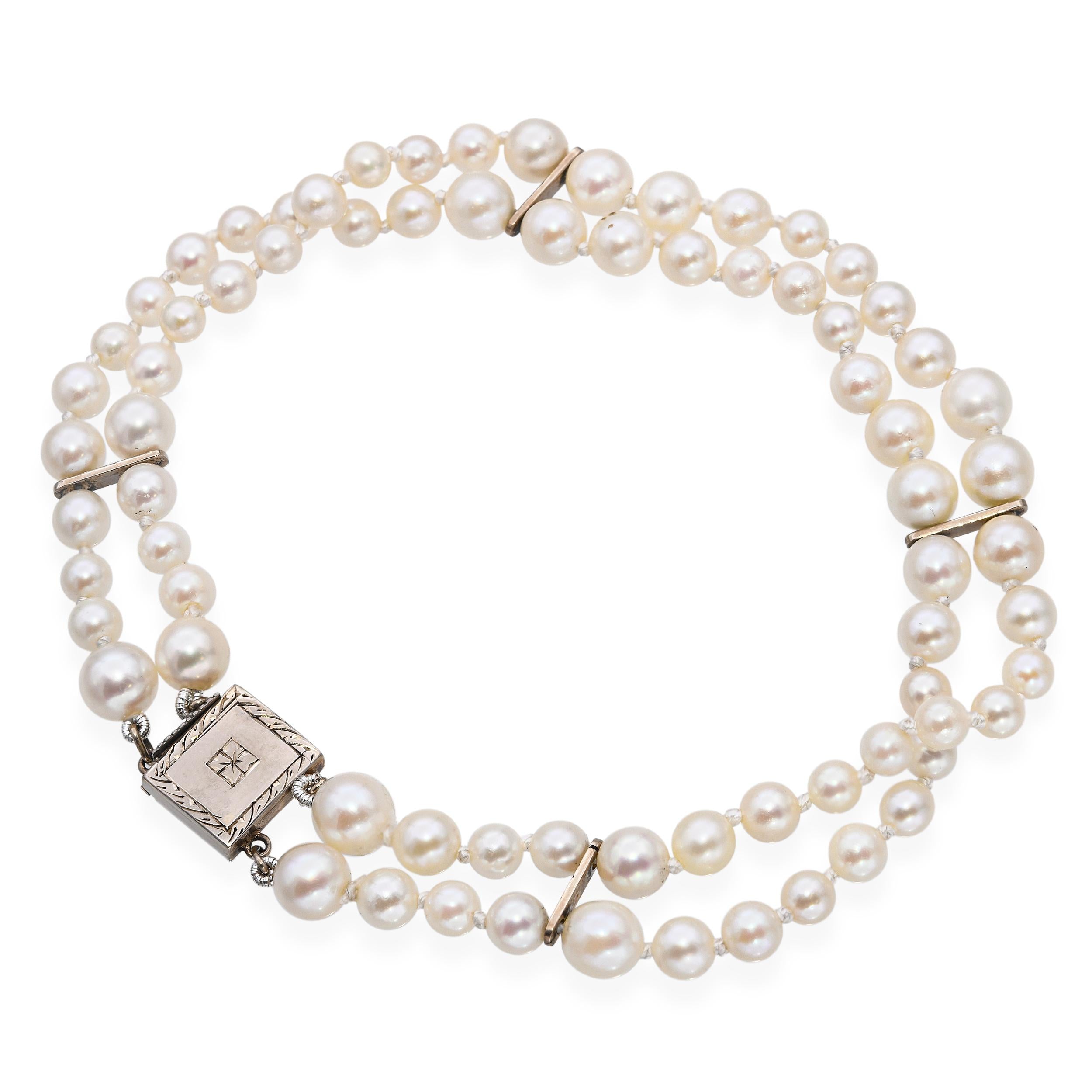 Vintage 14k White Gold Double Strand Pearl Bracelet