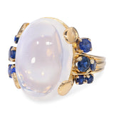 Vintage 18k Yellow Gold 12.65tcw Moonstone and Sapphire Ring