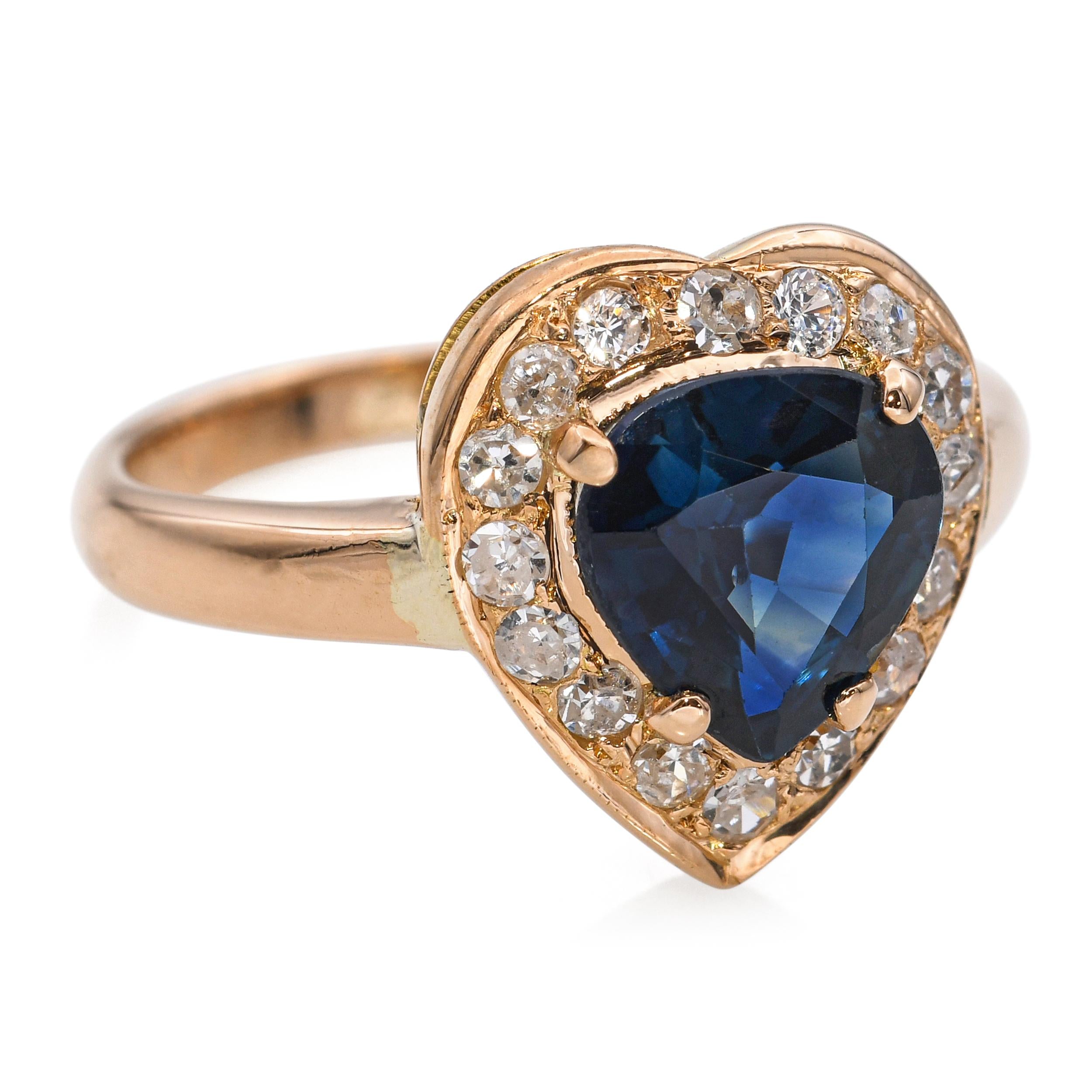 Vintage 18k Yellow Gold 1.0ct Unheated Sapphire and Diamond Halo Ring