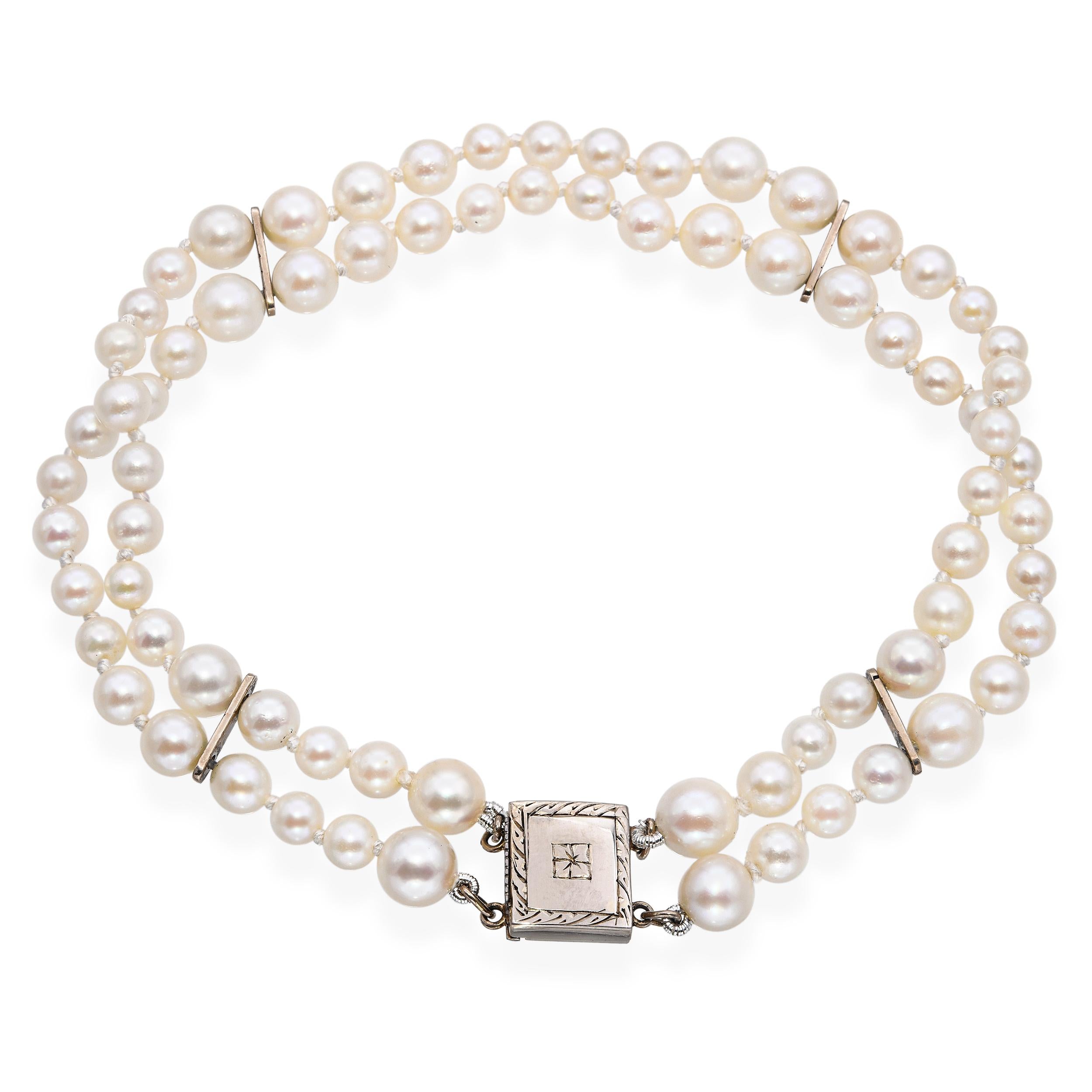 Vintage 14k White Gold Double Strand Pearl Bracelet