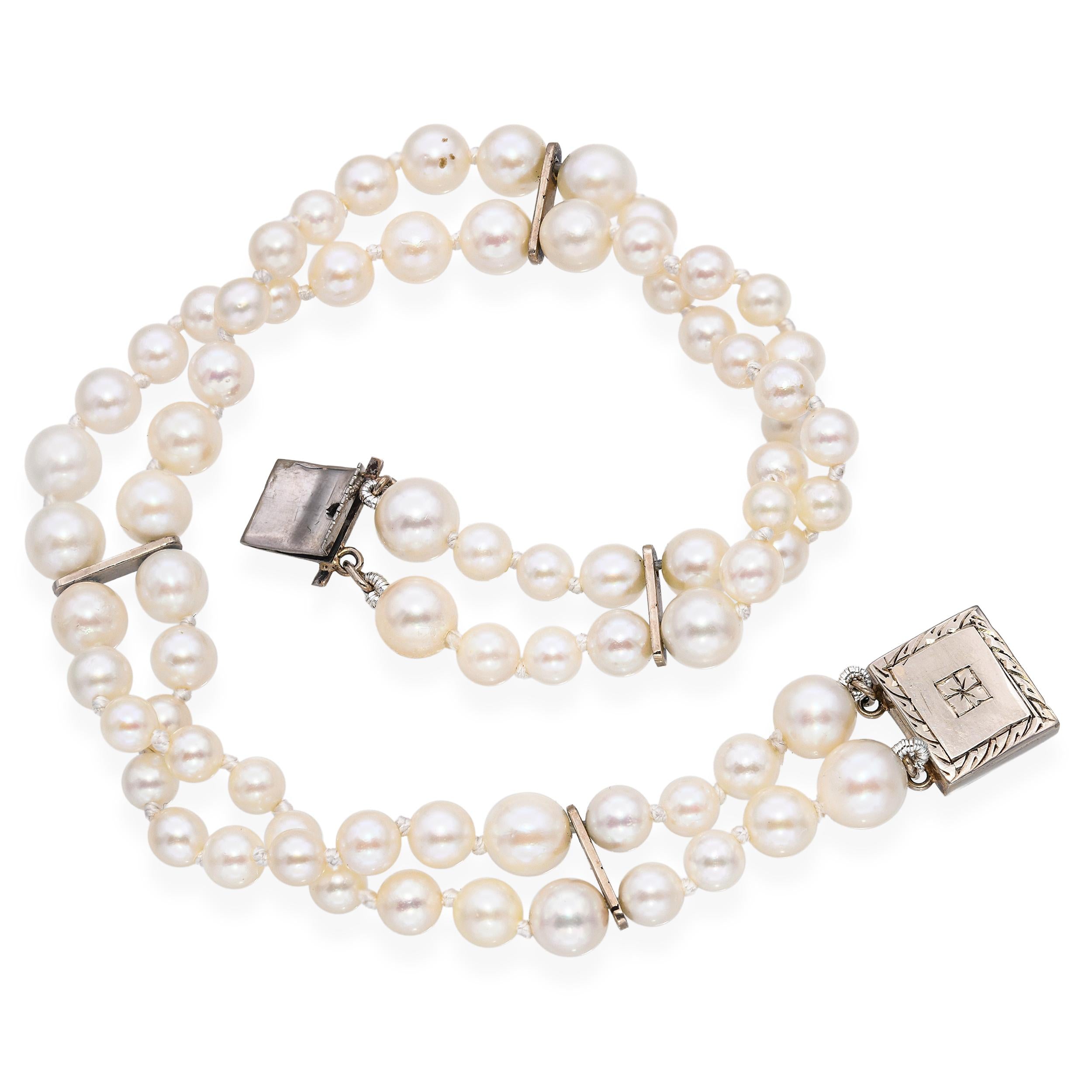 Vintage 14k White Gold Double Strand Pearl Bracelet