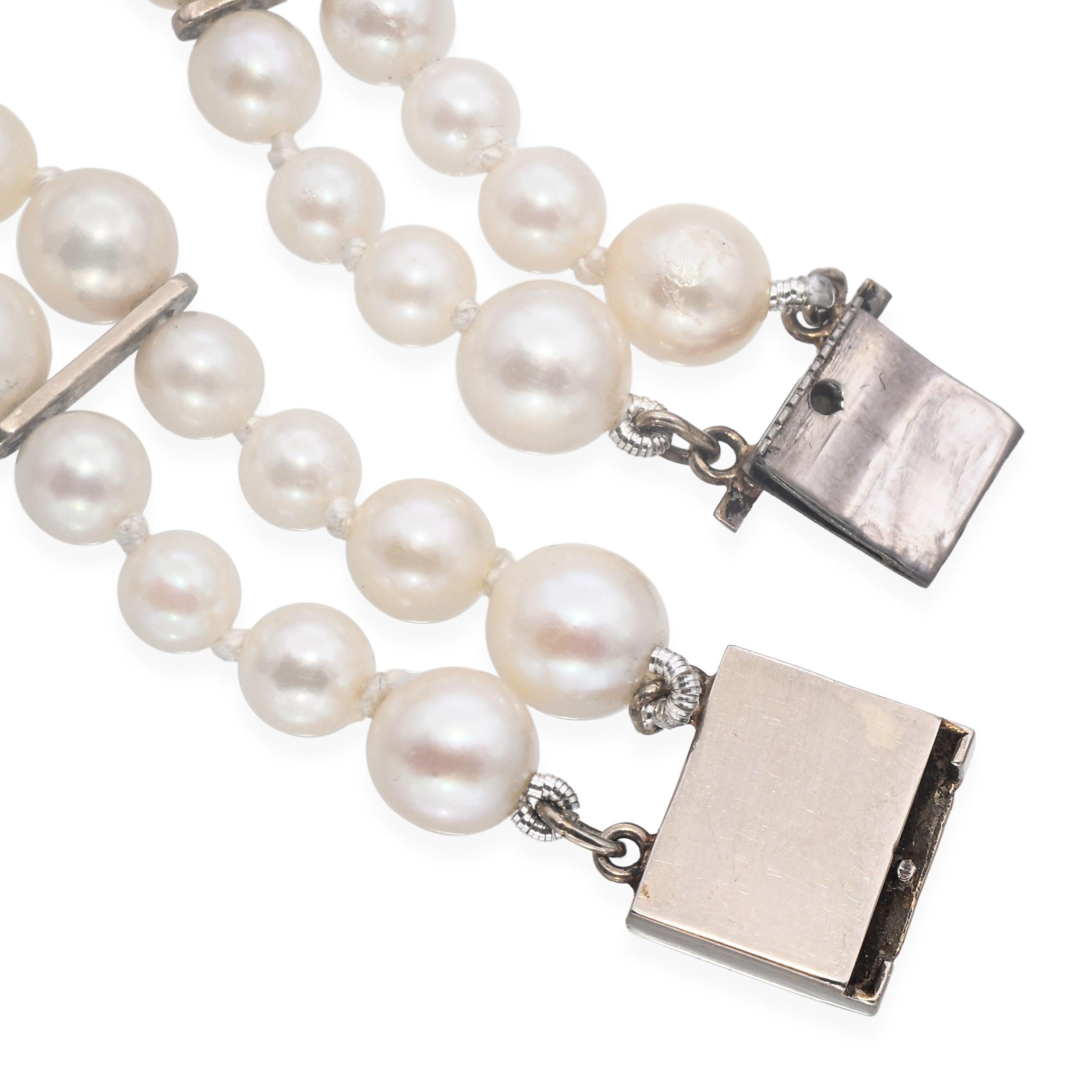 Vintage 14k White Gold Double Strand Pearl Bracelet
