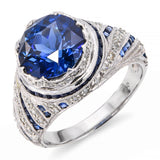 Art Deco Platinum GIA Graded 3.85ct Deep Blue Sapphire and Diamond Ring
