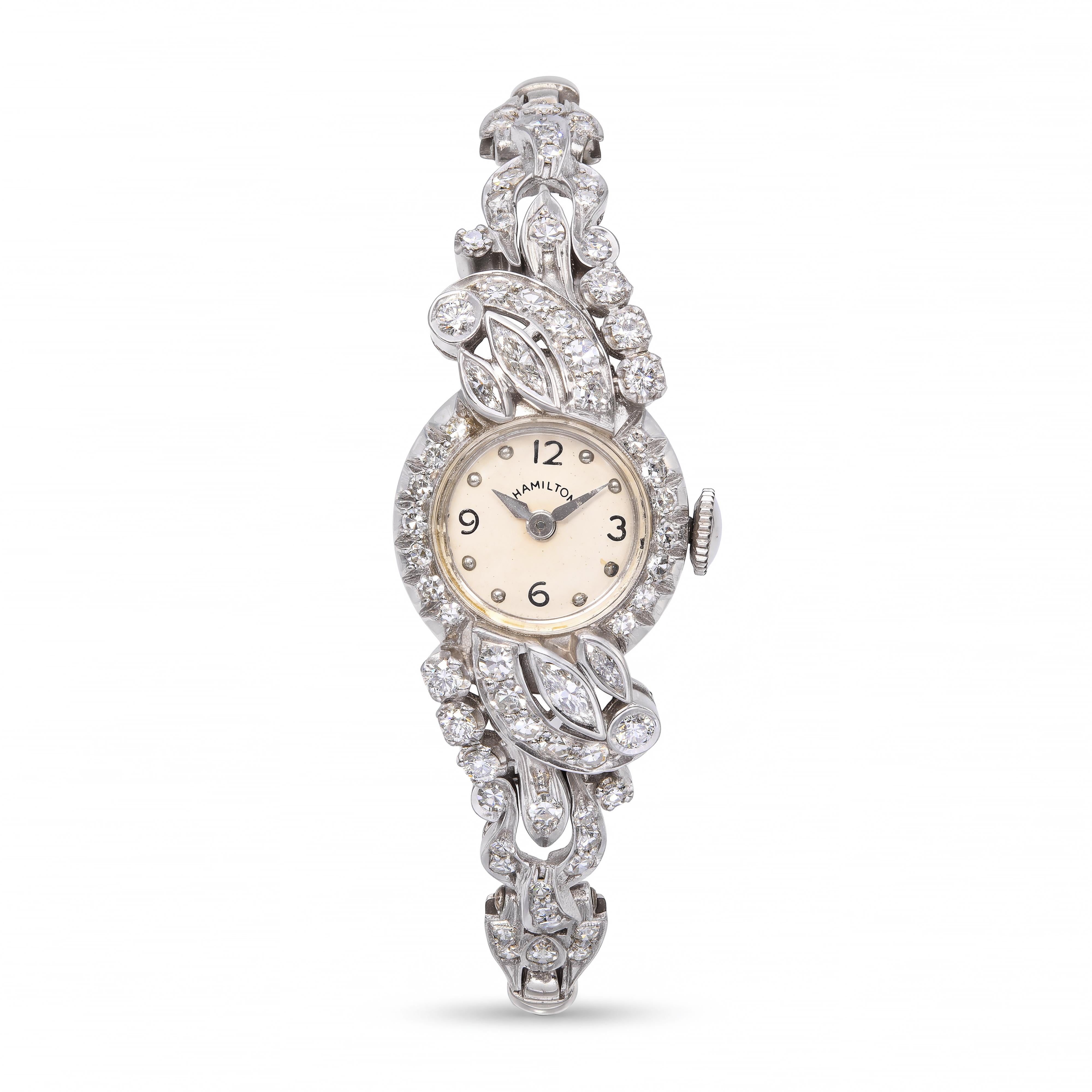 Vintage Hamilton Platinum and White Gold Diamond Women’s 16mm Watch
