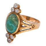 Antique 14k Yellow Gold Chrysocolla and Diamond Hammered Ring