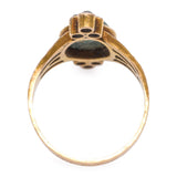 Antique 14k Yellow Gold Chrysocolla and Diamond Hammered Ring