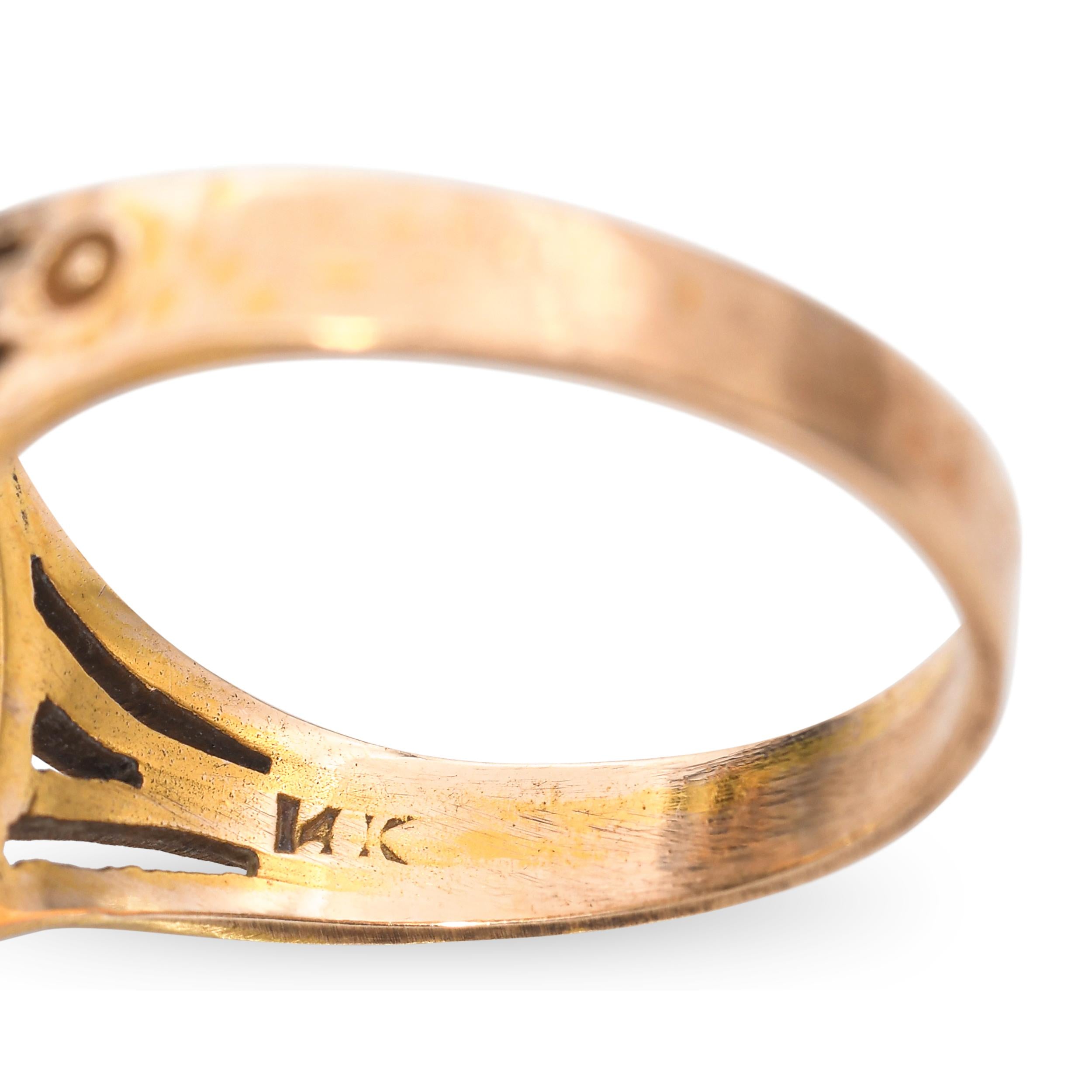 Antique 14k Yellow Gold Chrysocolla and Diamond Hammered Ring