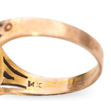 Antique 14k Yellow Gold Chrysocolla and Diamond Hammered Ring