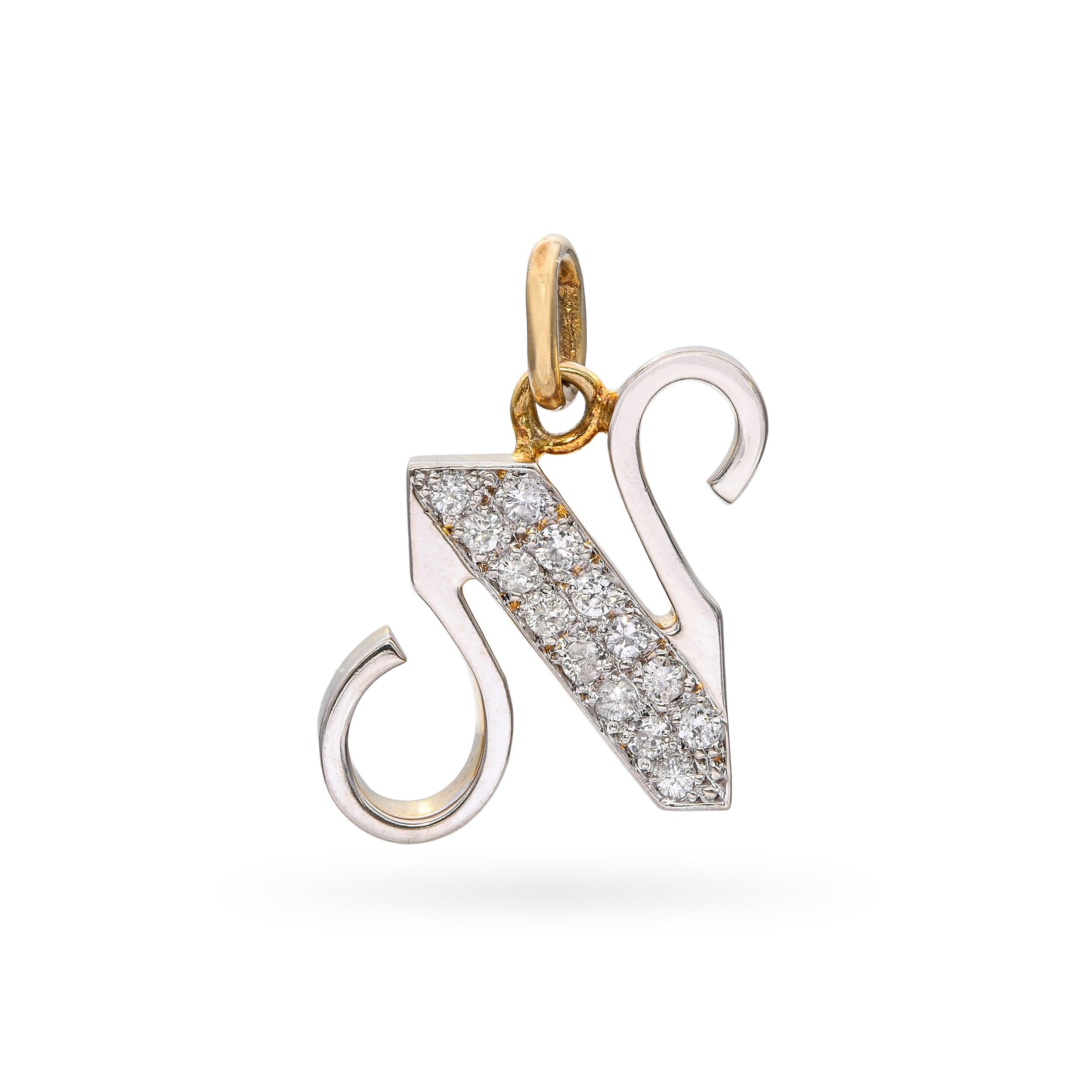 Vintage 14k Yellow Gold 0.30tcw Diamond Monogram N Letter Pendant