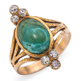 Antique 14k Yellow Gold Chrysocolla and Diamond Hammered Ring