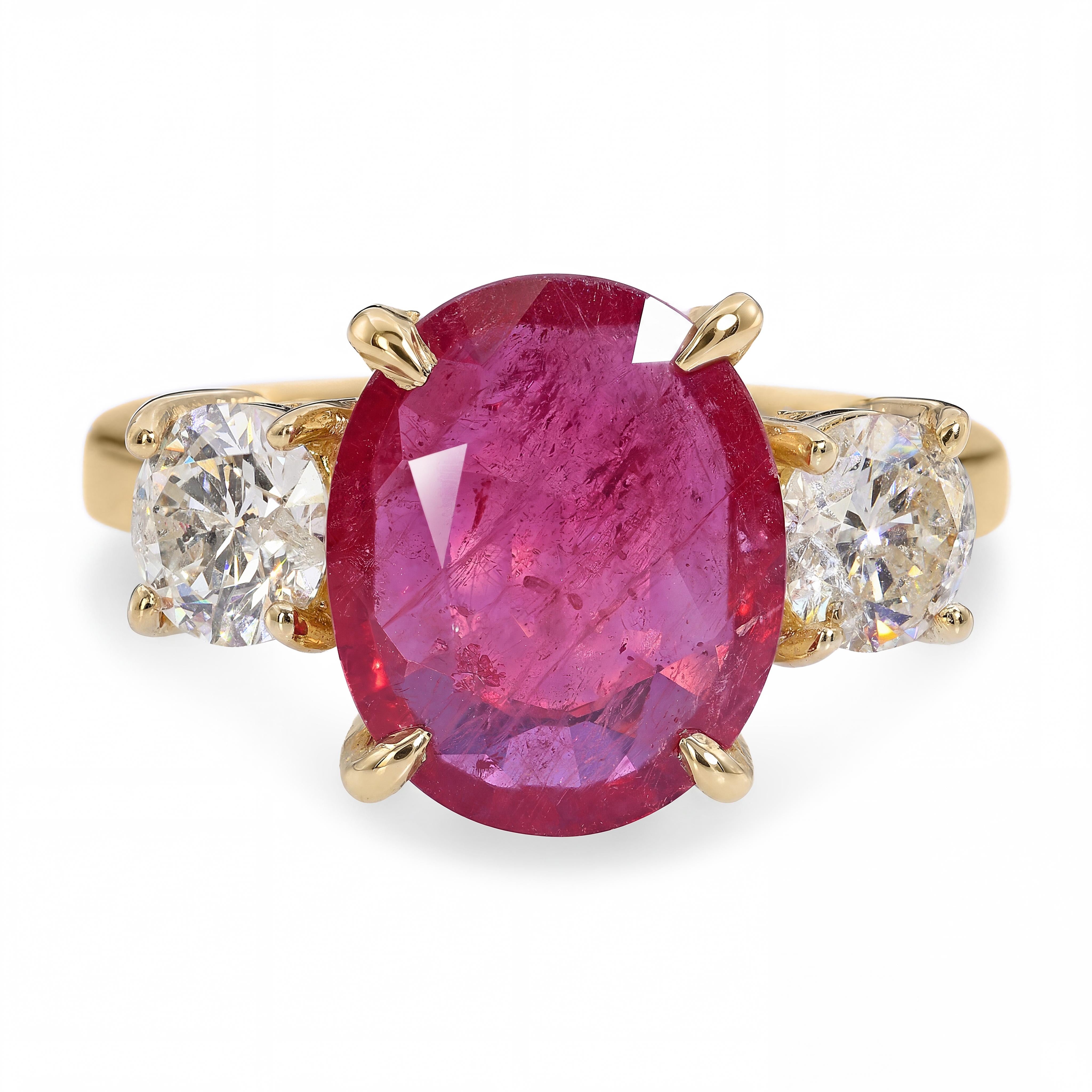Vintage 14k Yellow Gold 3.15ct Ruby and Diamond Ring