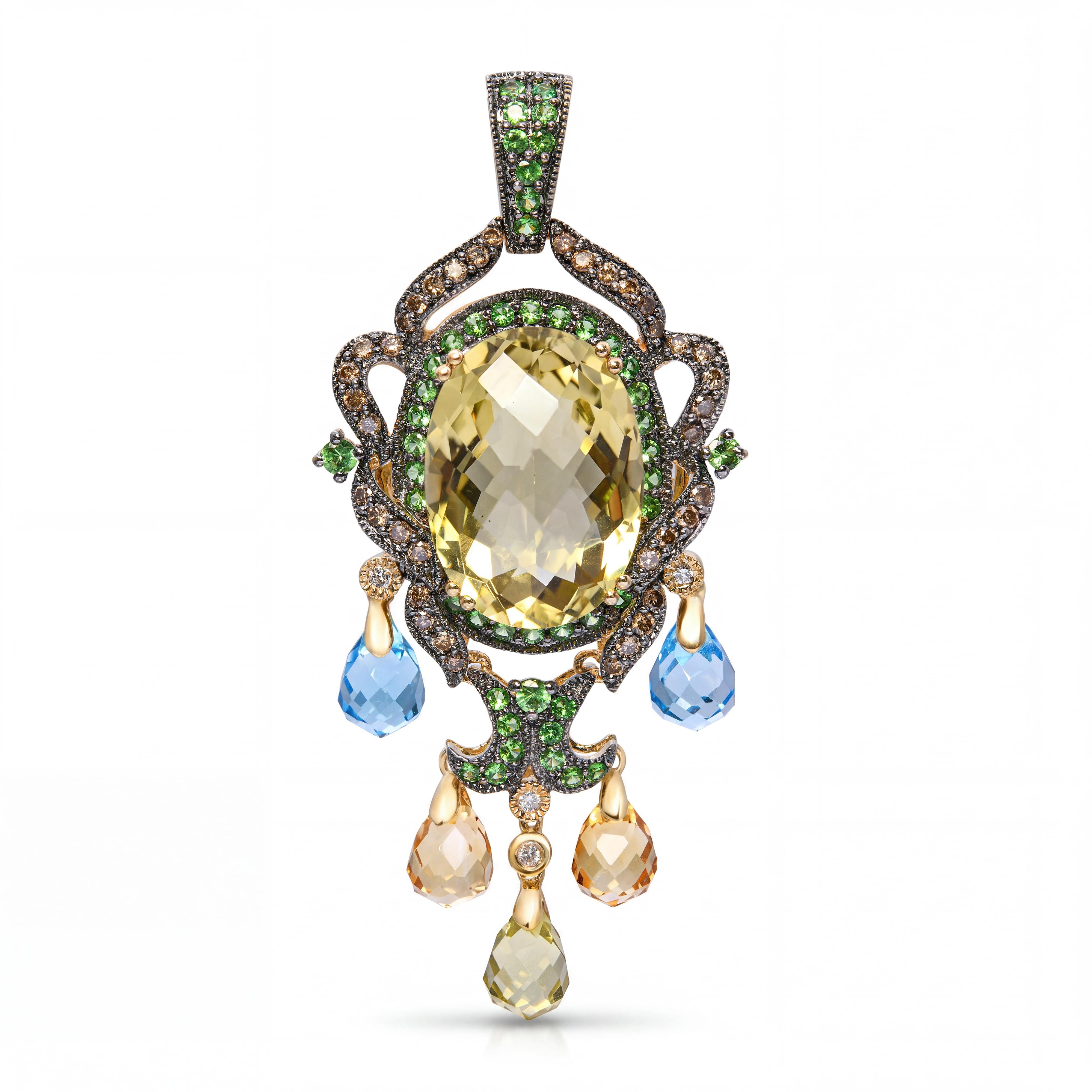 LeVian 14k Yellow Gold Diamond Tsavorite and Multi-Stone Pendant