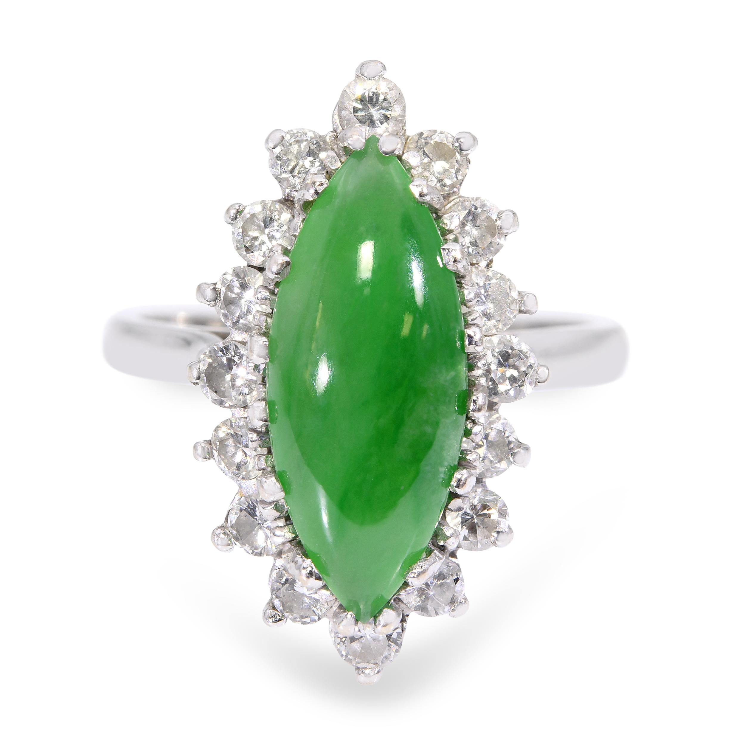 GIA 14k White Gold 1.70ct Type A Burmese Jade and Diamond Ring