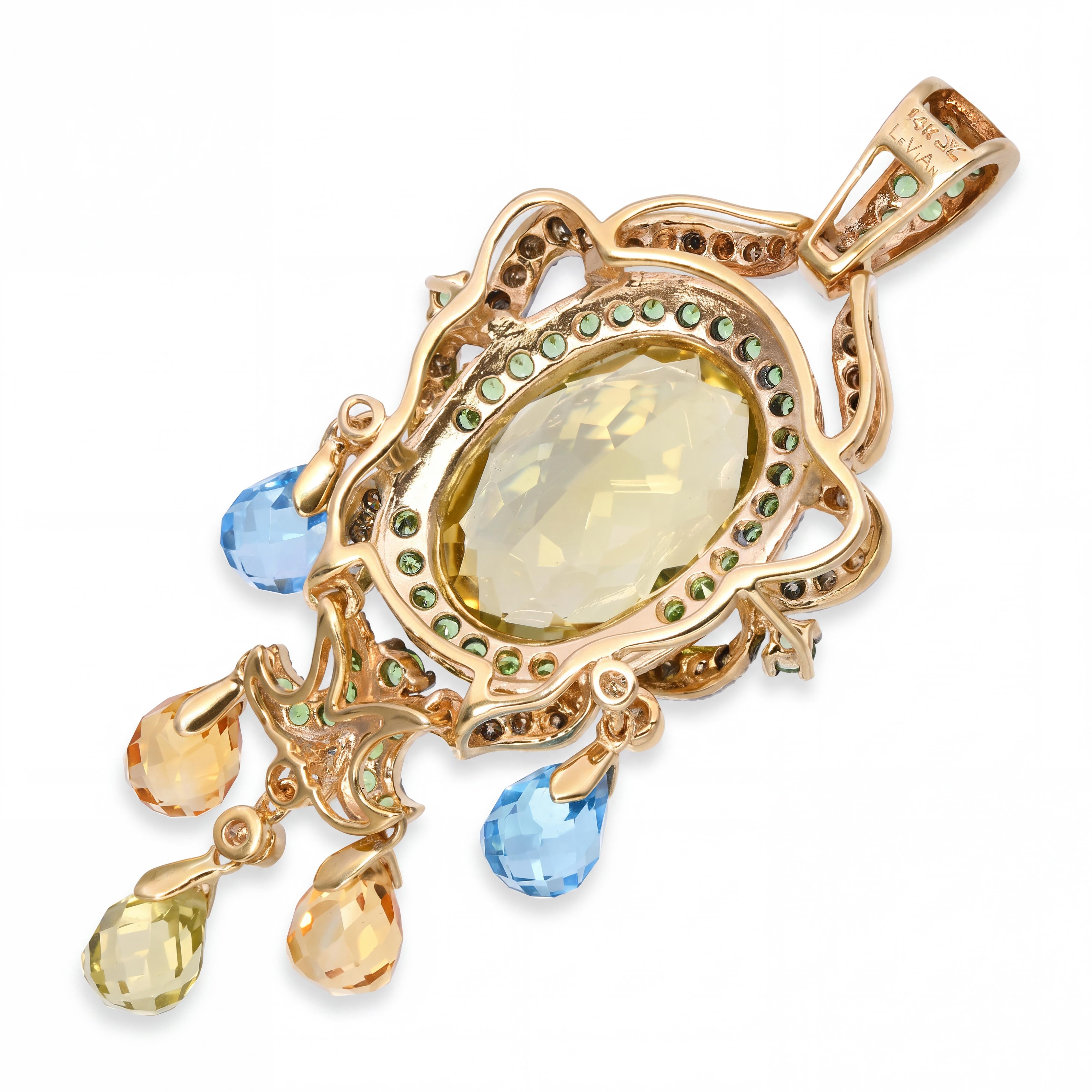 LeVian 14k Yellow Gold Diamond Tsavorite and Multi-Stone Pendant