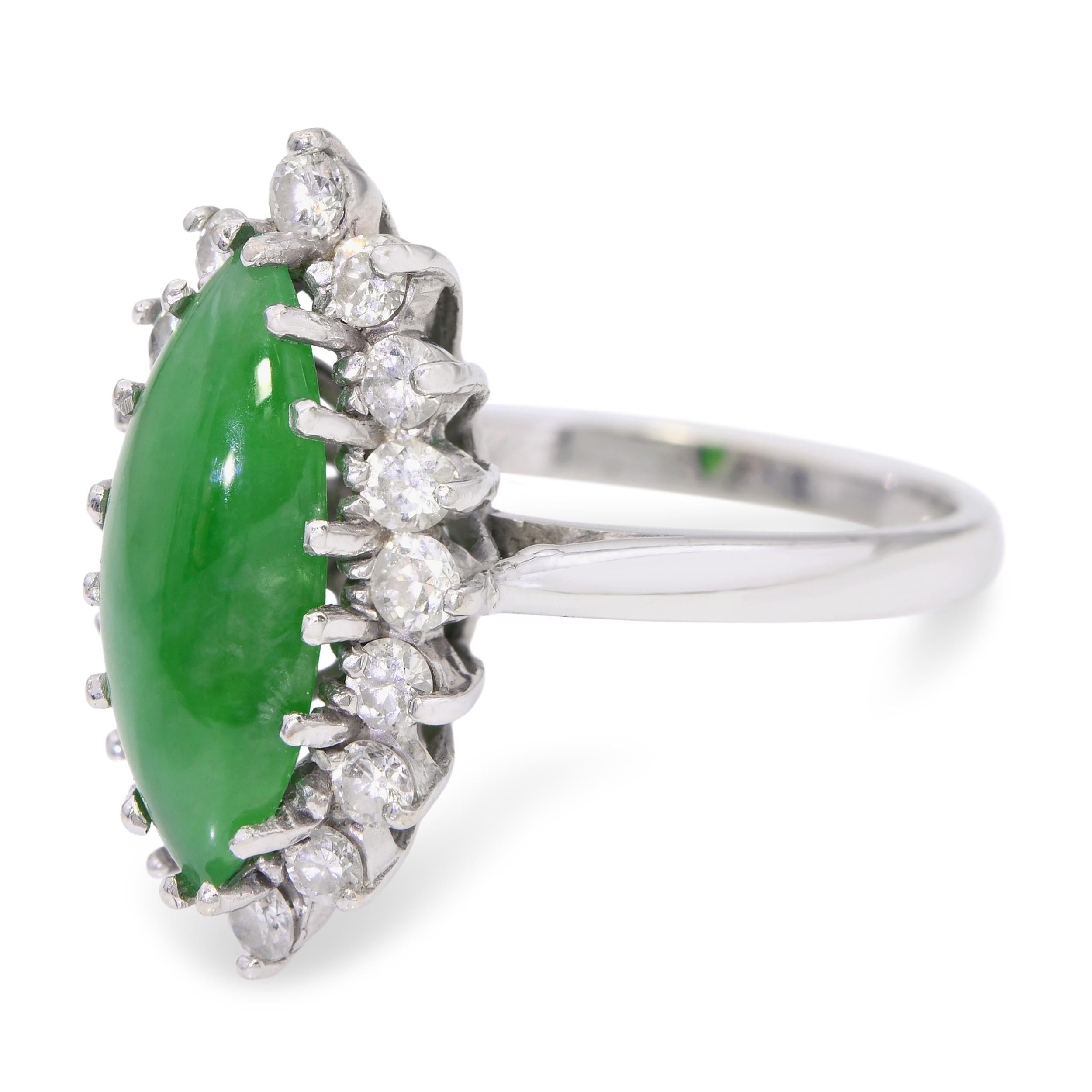 GIA 14k White Gold 1.70ct Type A Burmese Jade and Diamond Ring