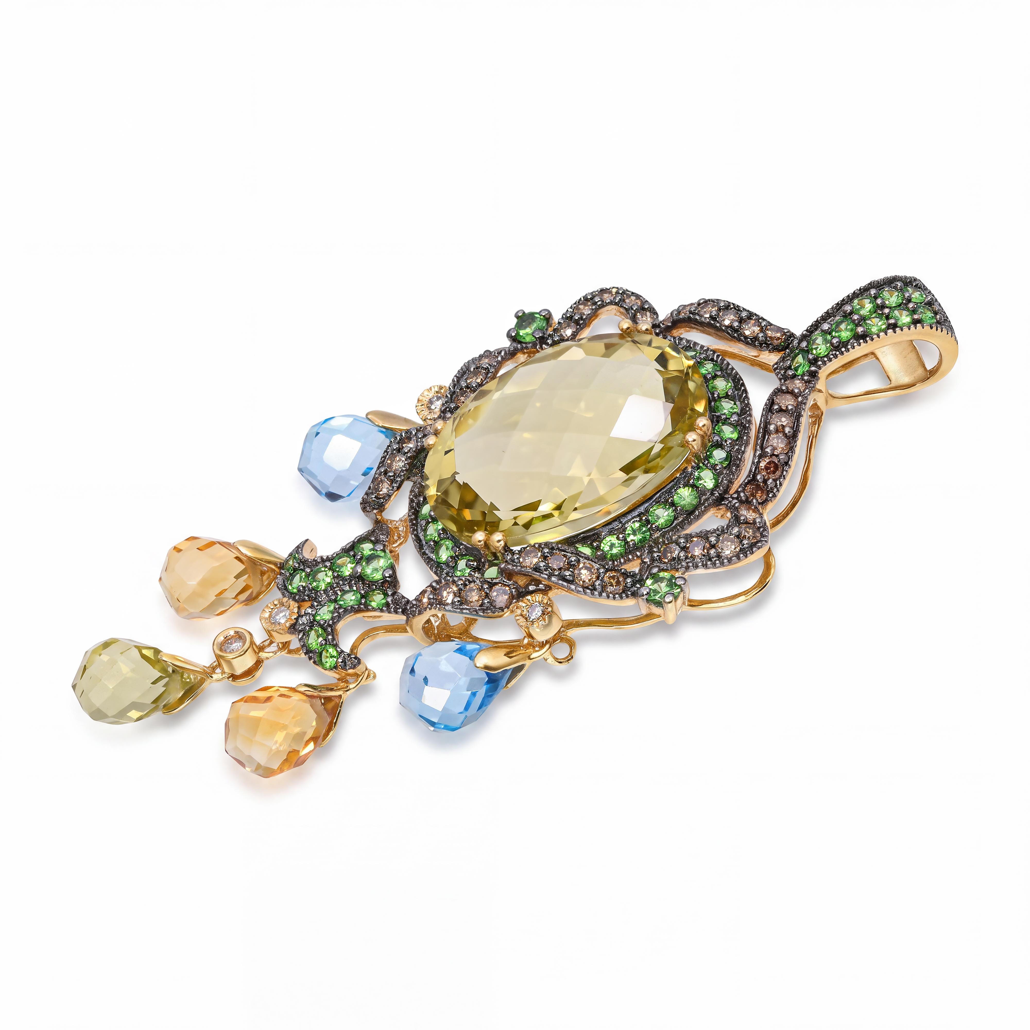 LeVian 14k Yellow Gold Diamond Tsavorite and Multi-Stone Pendant
