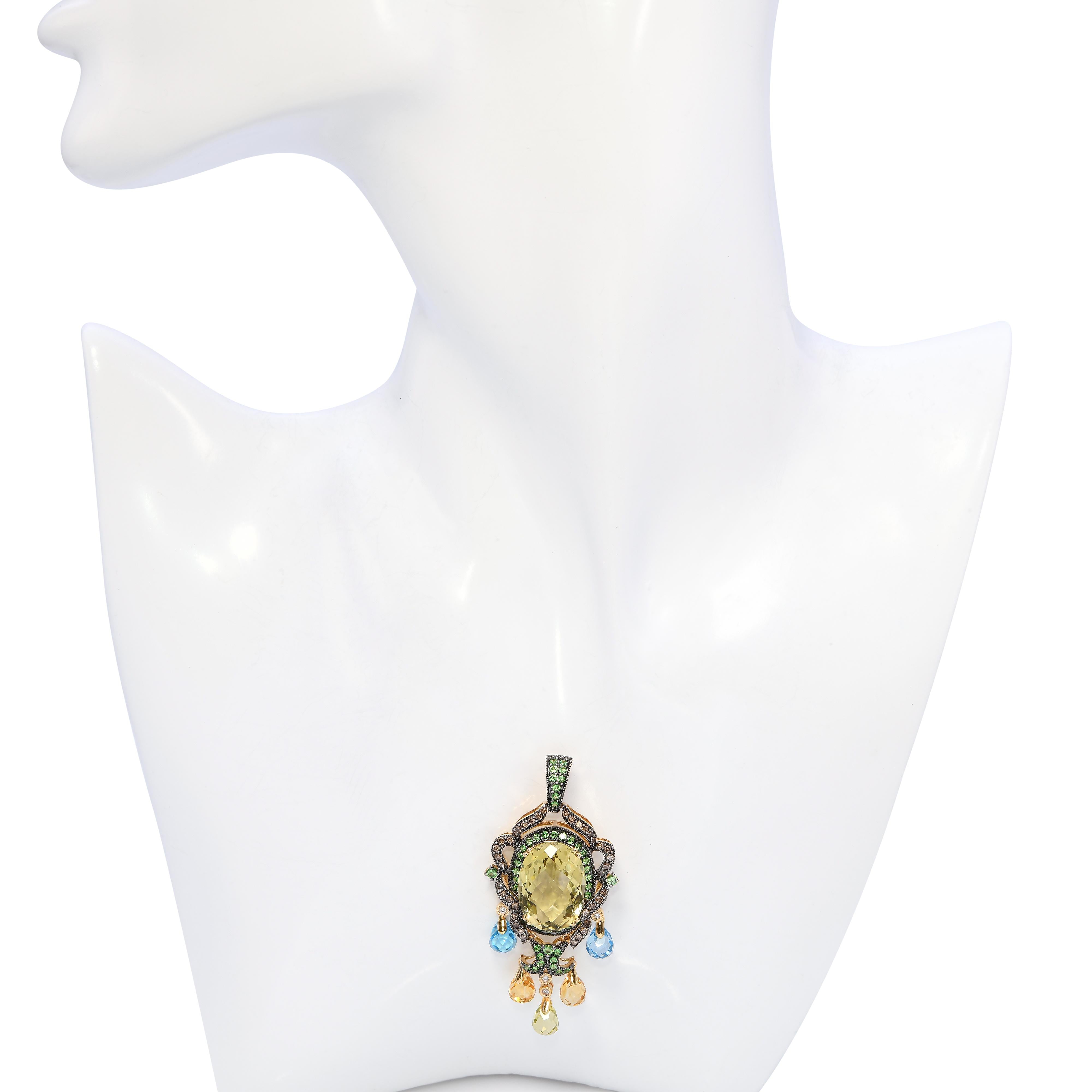 LeVian 14k Yellow Gold Diamond Tsavorite and Multi-Stone Pendant