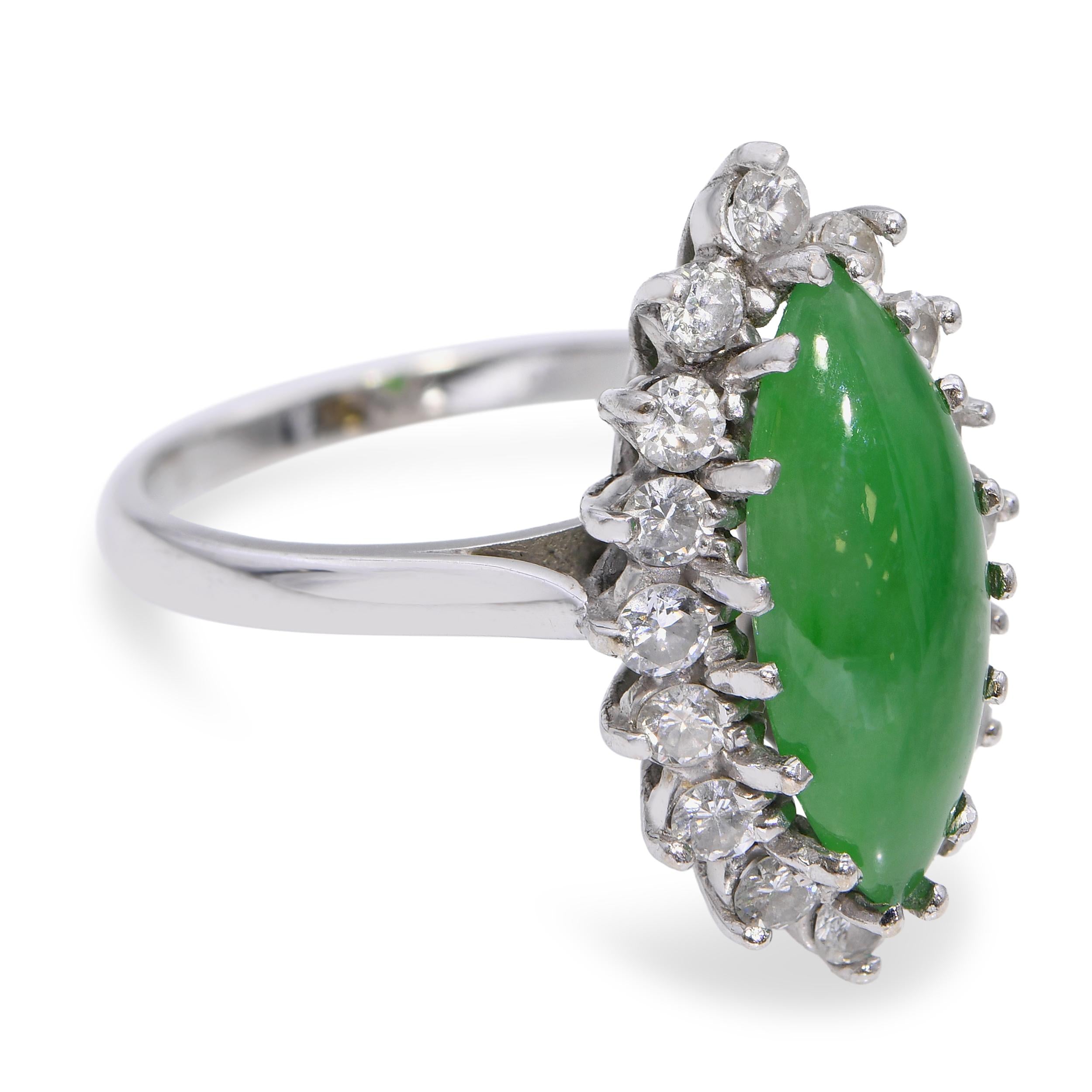 GIA 14k White Gold 1.70ct Type A Burmese Jade and Diamond Ring