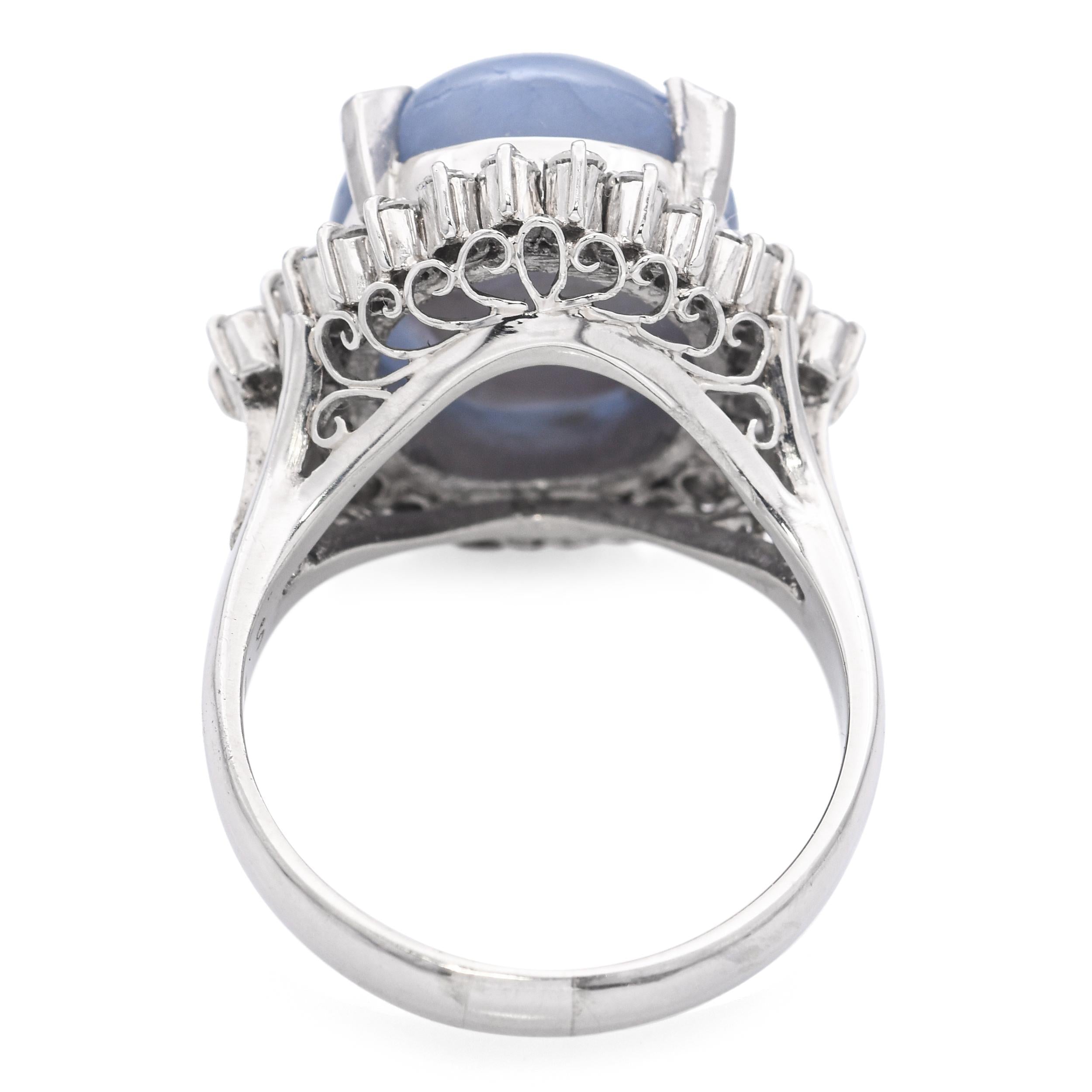 Vintage Platinum 12.82ct Star Sapphire and Diamond Halo Ring