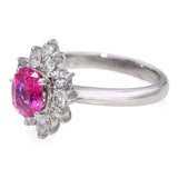 Vintage Platinum 0.92ct Pink Sapphire and 0.47tcw Diamond Halo Ring