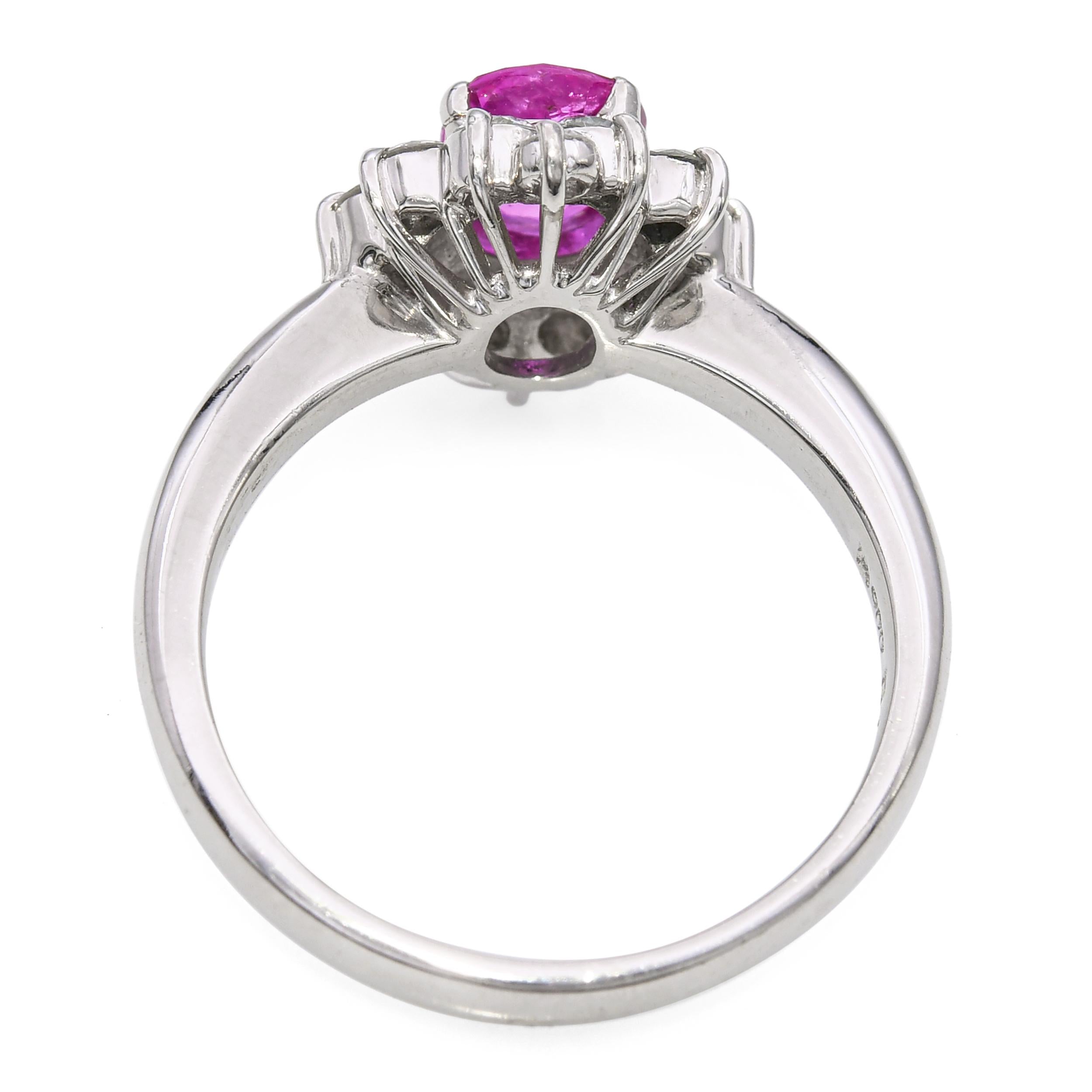 Vintage Platinum 0.92ct Pink Sapphire and 0.47tcw Diamond Halo Ring