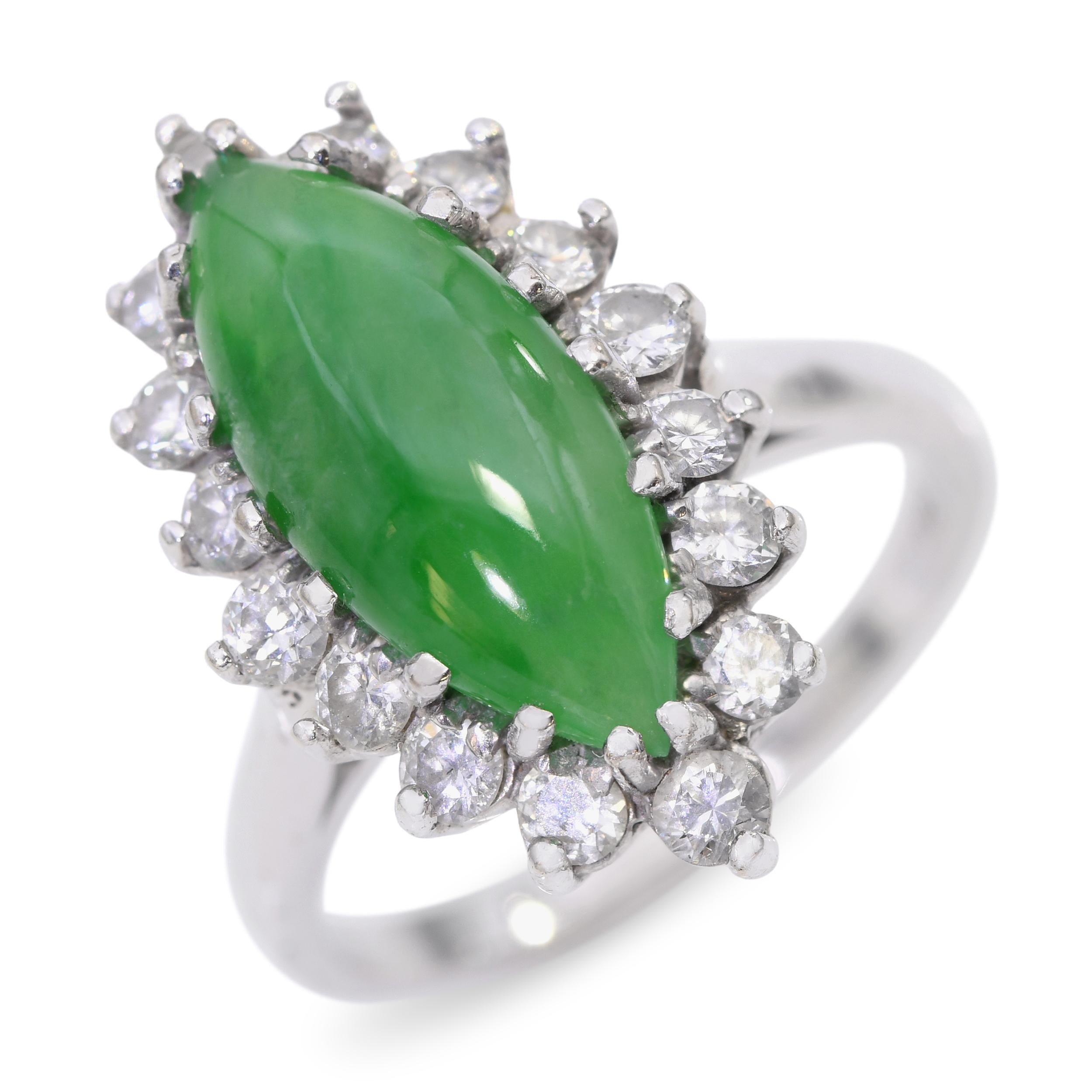 GIA 14k White Gold 1.70ct Type A Burmese Jade and Diamond Ring