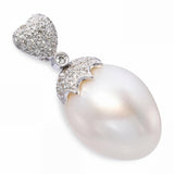 18k White Gold Elongated South Sea Pearl & Diamond Pendant