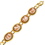 Antique Victorian Yellow Gold Carved Shell Cameo Cherub Panels Bracelet