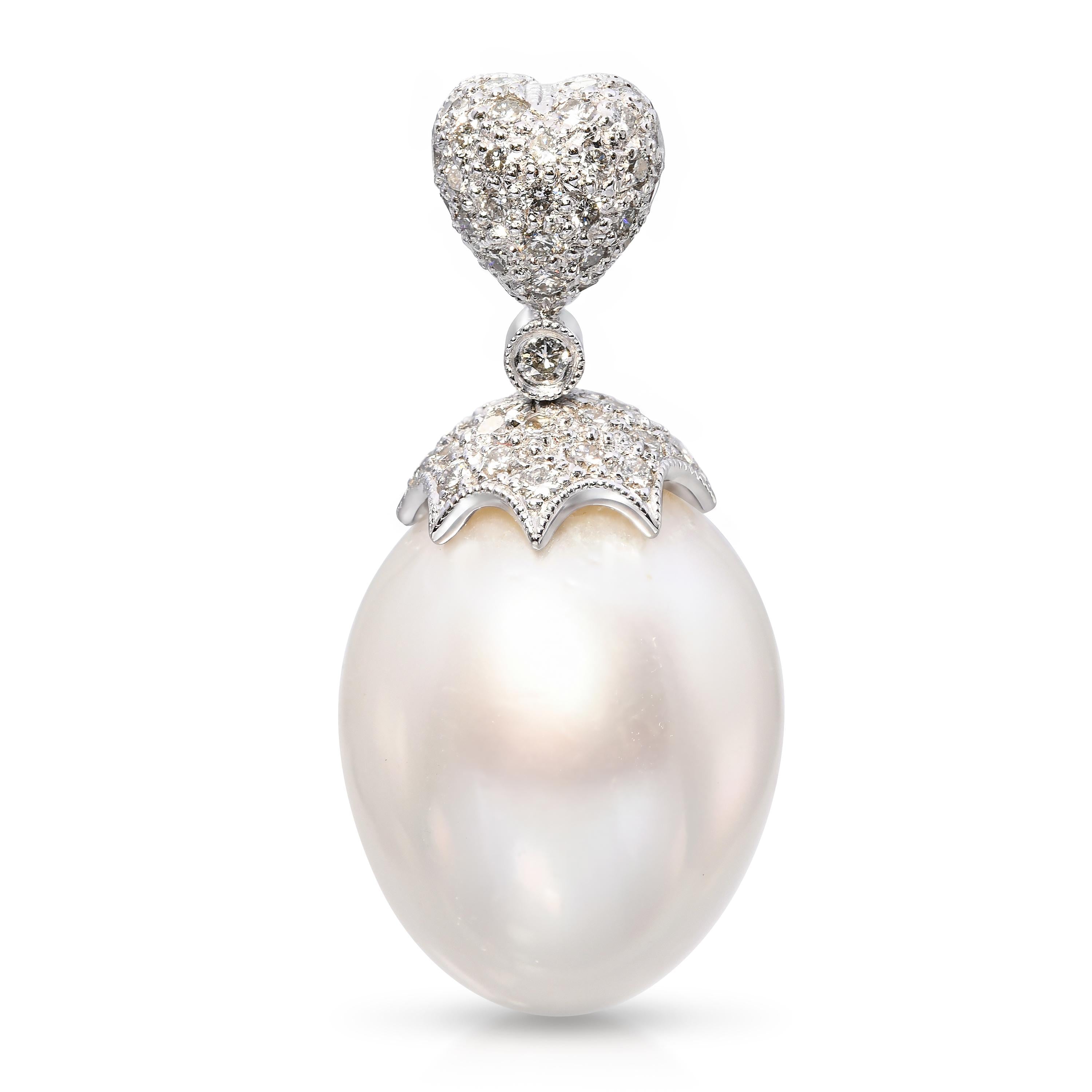 18k White Gold Elongated South Sea Pearl & Diamond Pendant