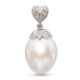 18k White Gold Elongated South Sea Pearl & Diamond Pendant