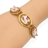Antique Victorian Yellow Gold Carved Shell Cameo Cherub Panels Bracelet