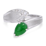 GIA Vintage White Gold Burmese Type A Green Jade and Diamond Ring