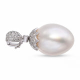 18k White Gold Elongated South Sea Pearl & Diamond Pendant