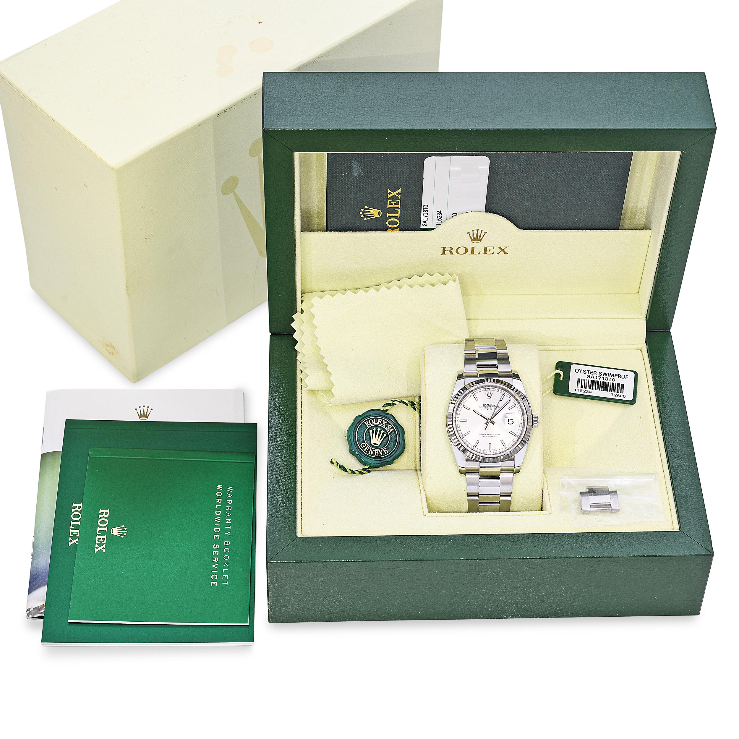 Rolex Datejust Silver Dial Stainless Steel 36mm Watch Ref 116234