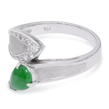 GIA Vintage White Gold Burmese Type A Green Jade and Diamond Ring