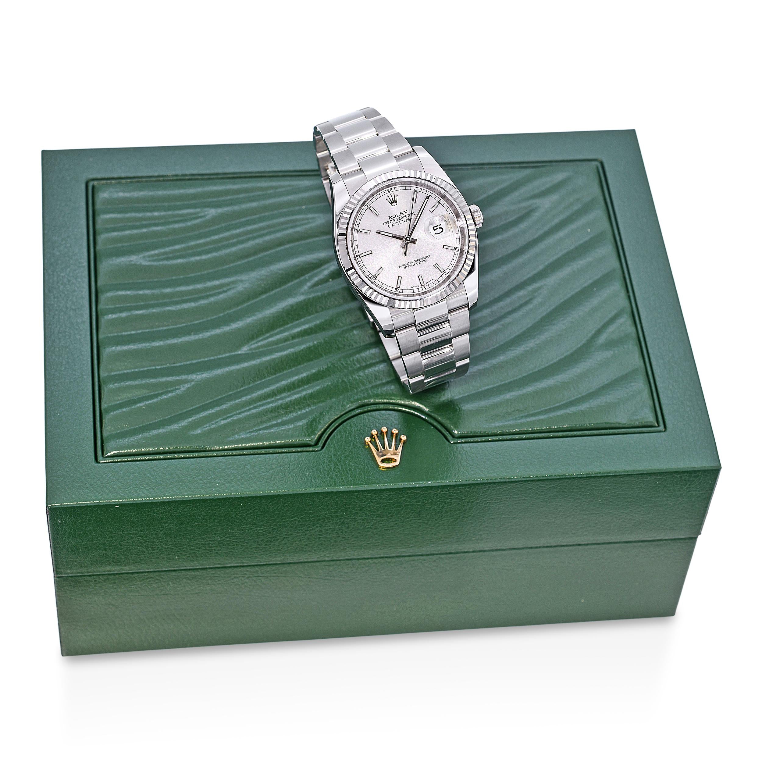 Rolex Datejust Silver Dial Stainless Steel 36mm Watch Ref 116234