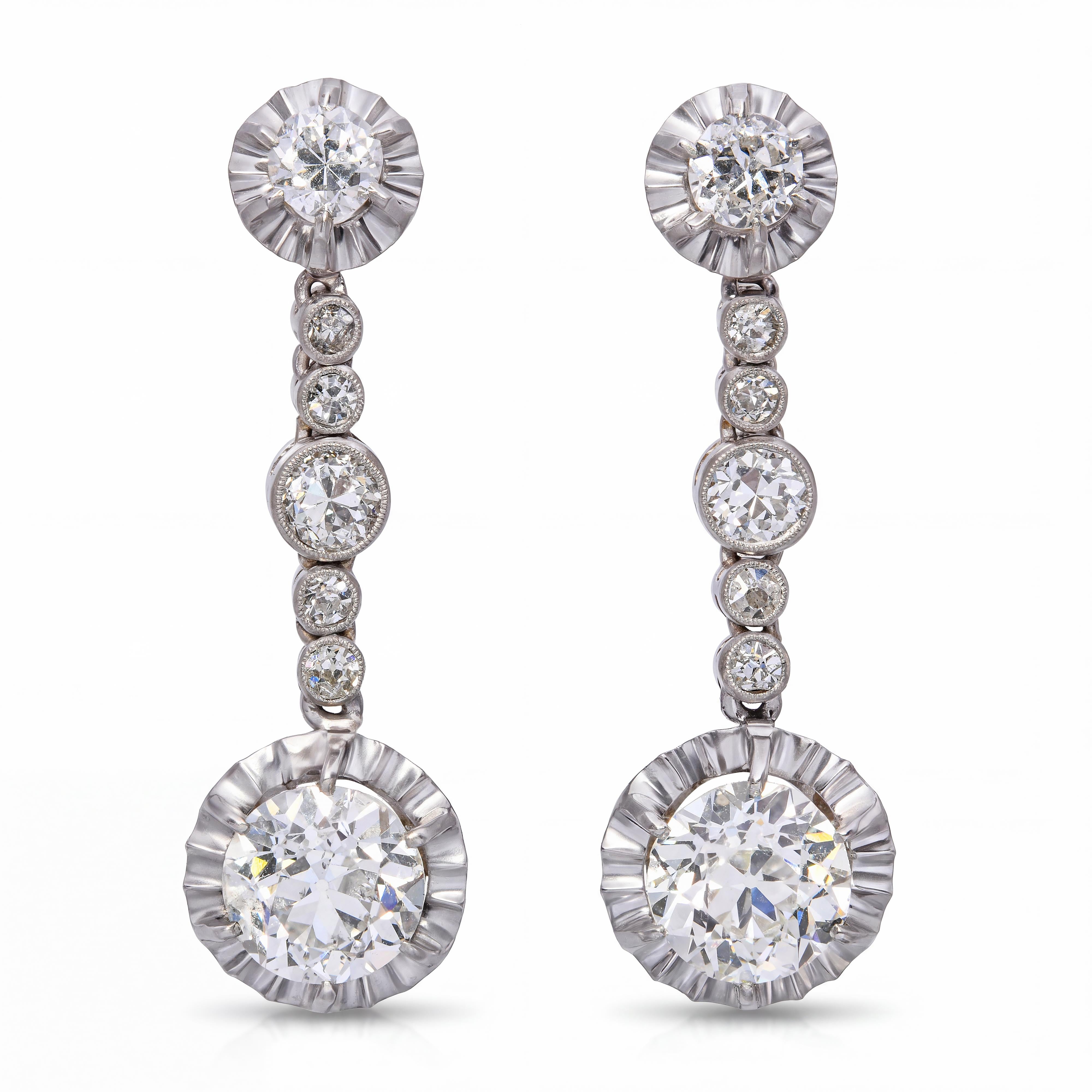 Victorian Platinum & 3.40ctw GIA Diamond Drop Earrings