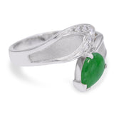 GIA Vintage White Gold Burmese Type A Green Jade and Diamond Ring