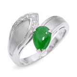 GIA Vintage White Gold Burmese Type A Green Jade and Diamond Ring