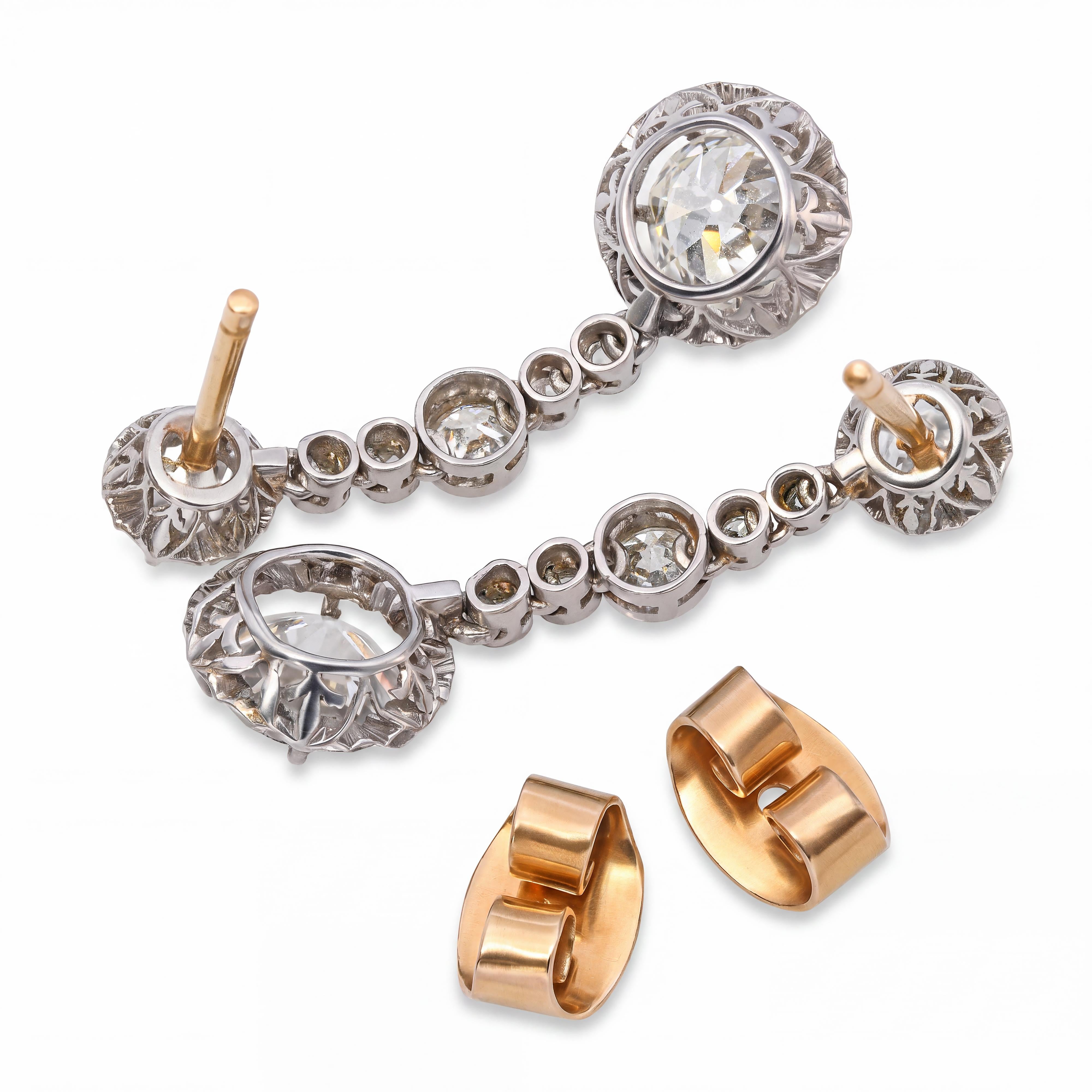 Victorian Platinum & 3.40ctw GIA Diamond Drop Earrings