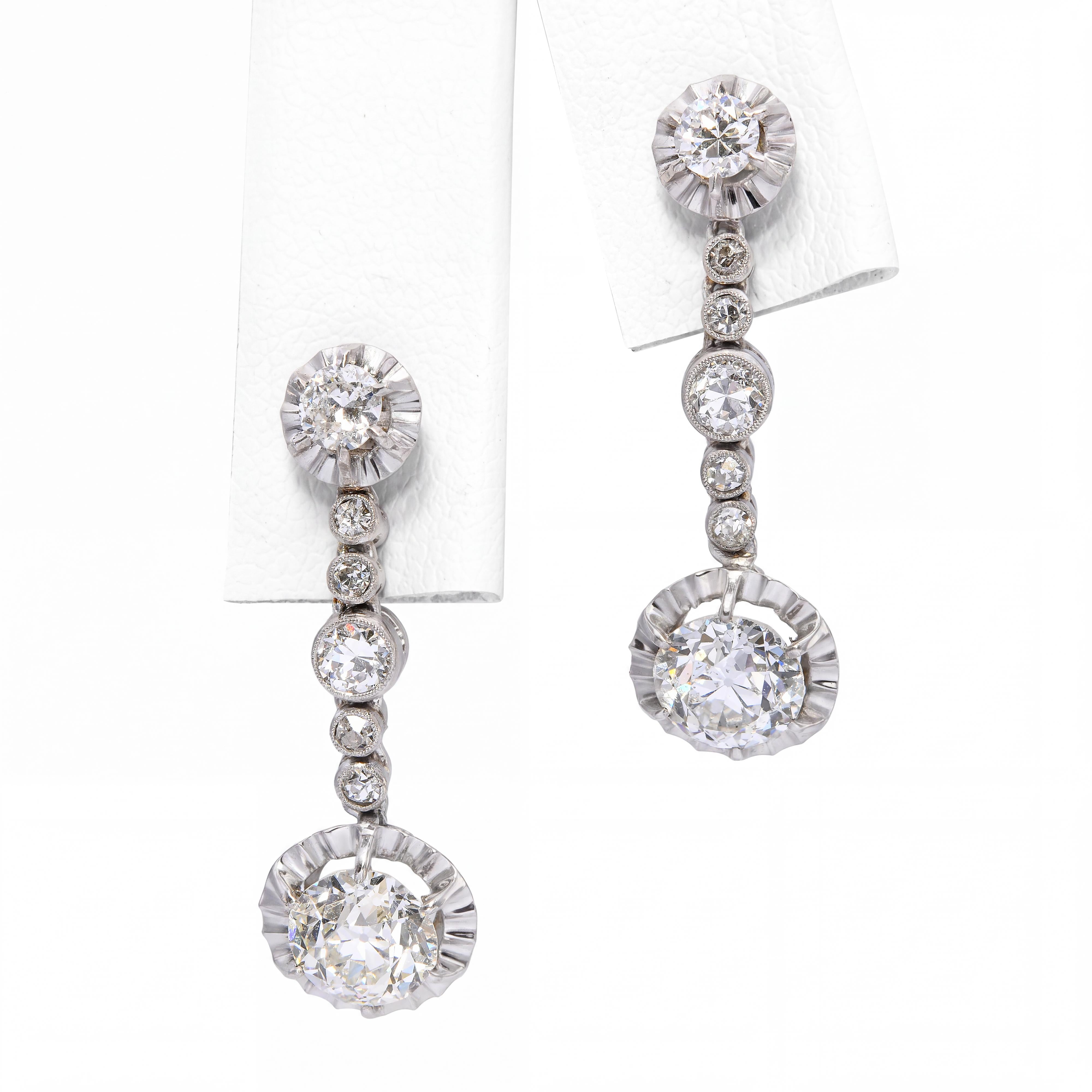 Victorian Platinum & 3.40ctw GIA Diamond Drop Earrings