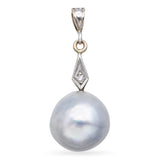Vintage GIA Certified 14k White Gold Diamond and Cultured Akoya Pearl Pendant