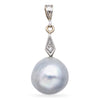 Vintage GIA Certified 14k White Gold Diamond and Cultured Akoya Pearl Pendant