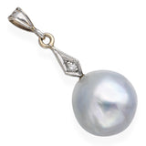 Vintage GIA Certified 14k White Gold Diamond and Cultured Akoya Pearl Pendant